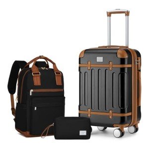 3-Piece Expandable Black Luggage Set with Backpack