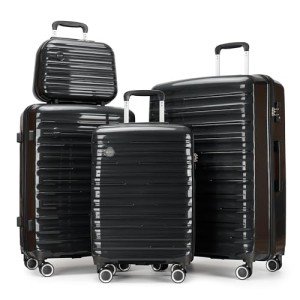 GinzaTravel 4-Piece Hardside Luggage Set, Black