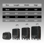 GinzaTravel 4-Piece Hardside Luggage Set, Black