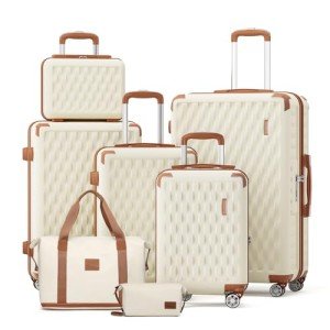 Beige Brown 7-Piece Hard Shell Luggage Set
