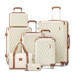 Beige Brown 7-Piece Hard Shell Luggage Set
