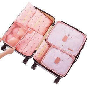 7-Piece Travel Packing Cubes Set in Pink