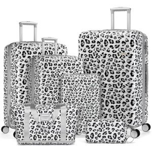 LARVENDER 6-Piece Expandable Leopard Luggage Set