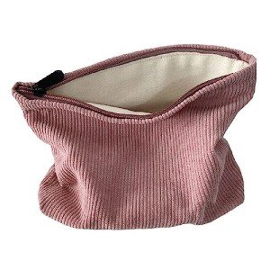 Pink Corduroy Makeup Bag for Travel and Storage