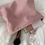 Pink Corduroy Makeup Bag for Travel and Storage