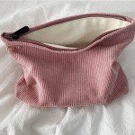 Pink Corduroy Makeup Bag for Travel and Storage
