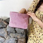 Pink Corduroy Makeup Bag for Travel and Storage