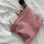 Pink Corduroy Makeup Bag for Travel and Storage
