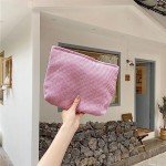 Pink Corduroy Makeup Bag for Travel and Storage