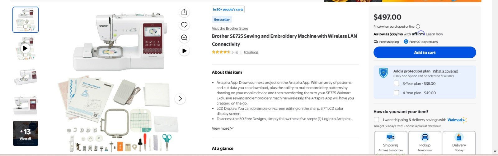 Brother SE725 Sewing and Embroidery Machine