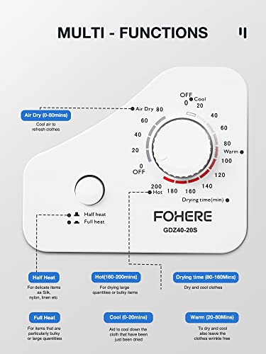 FOHERE 4KG Vented Tumble Dryer, 1200W Stainless Steel