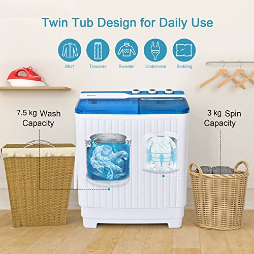 COSTWAY Twin Tub Portable Laundry Washer Spin Dryer