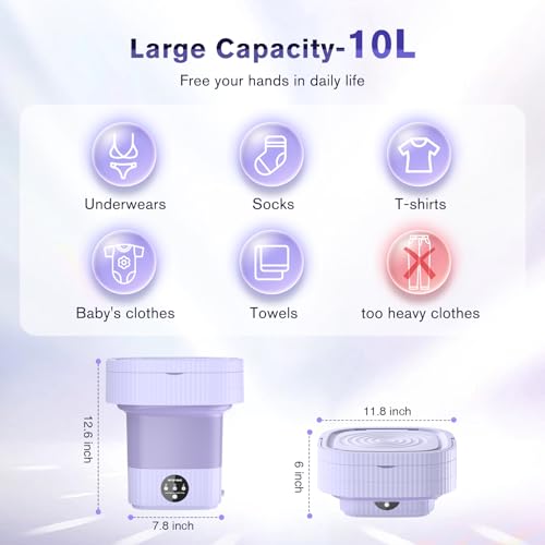 Foldable Mini Washing Machine for Baby Clothes, Compact (Purple)