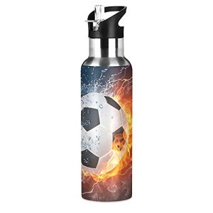 Kids Soccer Water Bottle with Straw - 20 oz