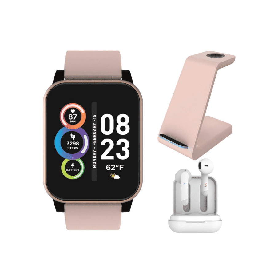 Bluetooth Smartwatch with Earbuds & Charger, Blush