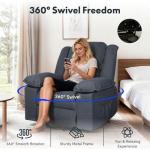Softa Swivel Rocker Recliner Chair for Adults with Massage & Heat, 360° Swivel Manual Glider Recliner with Side Pocket, Compact Living Room Apartment Reclining Chair (Blue-Grey)