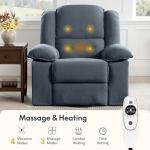 Softa Swivel Rocker Recliner Chair for Adults with Massage & Heat, 360° Swivel Manual Glider Recliner with Side Pocket, Compact Living Room Apartment Reclining Chair (Blue-Grey)