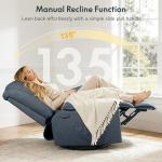 Softa Swivel Rocker Recliner Chair for Adults with Massage & Heat, 360° Swivel Manual Glider Recliner with Side Pocket, Compact Living Room Apartment Reclining Chair (Blue-Grey)