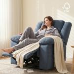 Softa Swivel Rocker Recliner Chair for Adults with Massage & Heat, 360° Swivel Manual Glider Recliner with Side Pocket, Compact Living Room Apartment Reclining Chair (Blue-Grey)