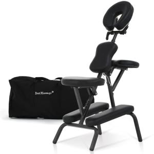 RROCOSIA Portable Massage Chair with Carrying Bag, Foldable & Adjustable Massage Tattoo Chair with High-Density Cushion Design, Lightweight 21LBS for Spa,Acupuncture,Tattos(Black)