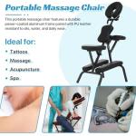 RROCOSIA Portable Massage Chair with Carrying Bag, Foldable & Adjustable Massage Tattoo Chair with High-Density Cushion Design, Lightweight 21LBS for Spa,Acupuncture,Tattos(Black)
