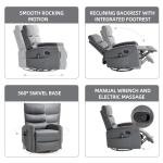 PELUMY 360° Swivel Rocker Recliner with Heat & Vibration Massage, Glider Rocking Chair for Adults, Compact Recliner for Living Room, Small Spaces, Nursery, Bedroom (Breathable Leather, Grey)
