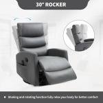 PELUMY 360° Swivel Rocker Recliner with Heat & Vibration Massage, Glider Rocking Chair for Adults, Compact Recliner for Living Room, Small Spaces, Nursery, Bedroom (Breathable Leather, Grey)