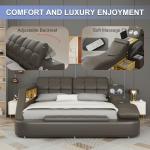 AF ARTISAN FURNITURE Queen Size Smart Multifuncional Bed Frame - Upholstered Leather Platform with Massage Recliner, Bluetooth Speaker, USB Charging, Storage Drawers, Strong Wooden Slats, Grey