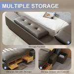 AF ARTISAN FURNITURE Queen Size Smart Multifuncional Bed Frame - Upholstered Leather Platform with Massage Recliner, Bluetooth Speaker, USB Charging, Storage Drawers, Strong Wooden Slats, Grey