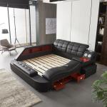 Gahowlen Luxury Multifunction Queen Bed Frame, Modern Smart Platform Bed with Massage Recliner/Music Speaker/USB Port/Storage Drawers/Adjustable Headboard, No Box Spring Needed, Black