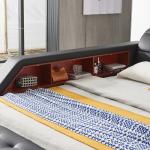 Gahowlen Luxury Multifunction Queen Bed Frame, Modern Smart Platform Bed with Massage Recliner/Music Speaker/USB Port/Storage Drawers/Adjustable Headboard, No Box Spring Needed, Black