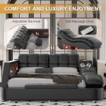 Gahowlen Luxury Multifunction Queen Bed Frame, Modern Smart Platform Bed with Massage Recliner/Music Speaker/USB Port/Storage Drawers/Adjustable Headboard, No Box Spring Needed, Black
