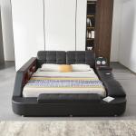 Gahowlen Luxury Multifunction Queen Bed Frame, Modern Smart Platform Bed with Massage Recliner/Music Speaker/USB Port/Storage Drawers/Adjustable Headboard, No Box Spring Needed, Black