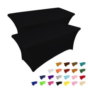 Stretch Black Table Covers for Events - 2 Pack
