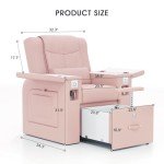 Pink Pedicure Spa Chair with Massage & Foot Bath