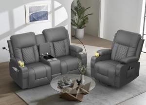 YONISEE Dark Gray Reclining Massage Chair Set