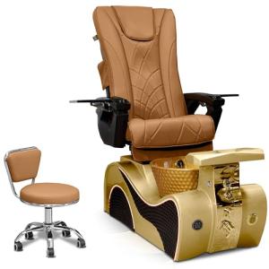Newwave Pedicure Chair for Nail Spa with Massage, Heat, USB, Air Vent & Bubble System – Includes Stool, Pillow, Magnetic Jet Heads & Discharge Pump – Luxury Spa Station(Capuchino Gold)