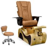 Newwave Pedicure Chair for Nail Spa with Massage, Heat, USB, Air Vent & Bubble System – Includes Stool, Pillow, Magnetic Jet Heads & Discharge Pump – Luxury Spa Station(Capuchino Gold)