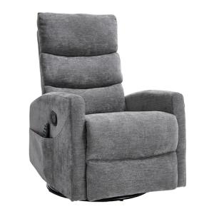 PELUMY Manual Recliner Chair with Heat & Vibration Massage, 360° Swivel Rocker Recliner with 155° Recline and Lumbar Heat, Compact Recliner for Living Room & Small Spaces (Chenille, Grey)