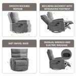 PELUMY Manual Recliner Chair with Heat & Vibration Massage, 360° Swivel Rocker Recliner with 155° Recline and Lumbar Heat, Compact Recliner for Living Room & Small Spaces (Chenille, Grey)
