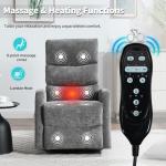 PELUMY Manual Recliner Chair with Heat & Vibration Massage, 360° Swivel Rocker Recliner with 155° Recline and Lumbar Heat, Compact Recliner for Living Room & Small Spaces (Chenille, Grey)