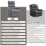 PELUMY Manual Recliner Chair with Heat & Vibration Massage, 360° Swivel Rocker Recliner with 155° Recline and Lumbar Heat, Compact Recliner for Living Room & Small Spaces (Chenille, Grey)