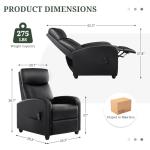 Massage Recliner Chair with Lumbar Support, Adjustable Small PU Leather Home Theater Seating, Compact Modern Living Room Reclining Chair for Adults, Black