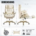 Leather Office Chair with Footrest, High-Back Executive Desk Chair with Adjustable Air Lumbar Support, Massage Luxury Chair, Rocking Recliner, 360° Swivel, Silent Wheels, Height Adjustment,Beige
