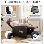 Massage Recliner Chair with Lumbar Support, Adjustable Small PU Leather Home Theater Seating, Compact Modern Living Room Reclining Chair for Adults, Black