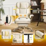 Leather Office Chair with Footrest, High-Back Executive Desk Chair with Adjustable Air Lumbar Support, Massage Luxury Chair, Rocking Recliner, 360° Swivel, Silent Wheels, Height Adjustment,Beige