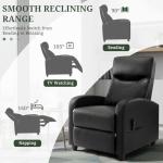 Massage Recliner Chair with Lumbar Support, Adjustable Small PU Leather Home Theater Seating, Compact Modern Living Room Reclining Chair for Adults, Black