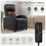 Massage Recliner Chair with Lumbar Support, Adjustable Small PU Leather Home Theater Seating, Compact Modern Living Room Reclining Chair for Adults, Black