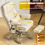 Leather Office Chair with Footrest, High-Back Executive Desk Chair with Adjustable Air Lumbar Support, Massage Luxury Chair, Rocking Recliner, 360° Swivel, Silent Wheels, Height Adjustment,Beige