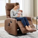 PELUMY Manual Recliner Chair with Heat & Vibration Massage, 360° Swivel Rocker Recliner with 155° Recline Heat, Compact Recliner for Living Room & Small Space (Breathable Leather, Earth Yellow)